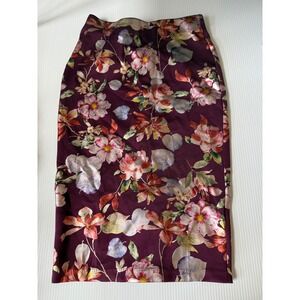 ECI Floral‎ Pencil Skirt Elegant Career Party Maroon Print S